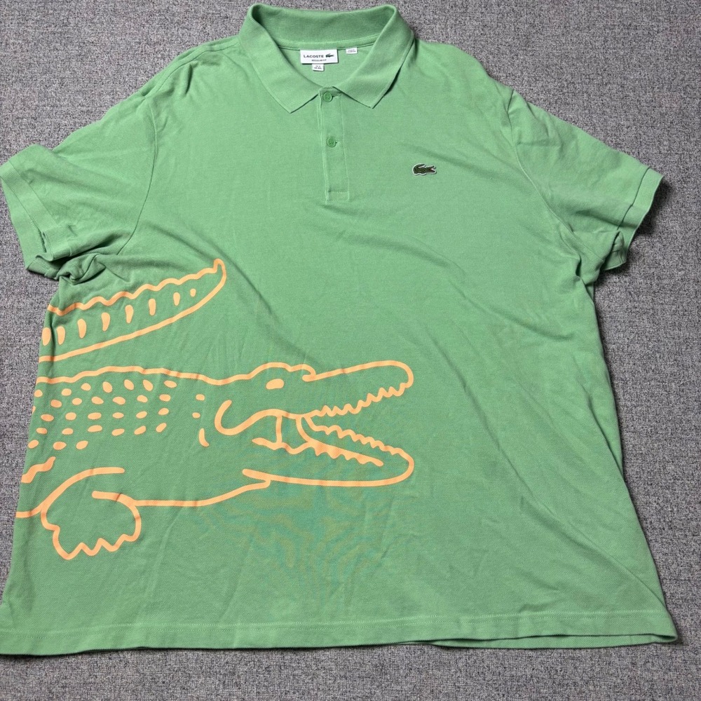 Lacoste Polo Shirt Mens 4XL Regular Fit Green Big Gator Graphic Short Sleeve
